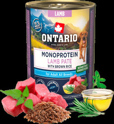 Konzerva Ontario Adult Monoprotein jehněčí pate s hnědou rýží 400g