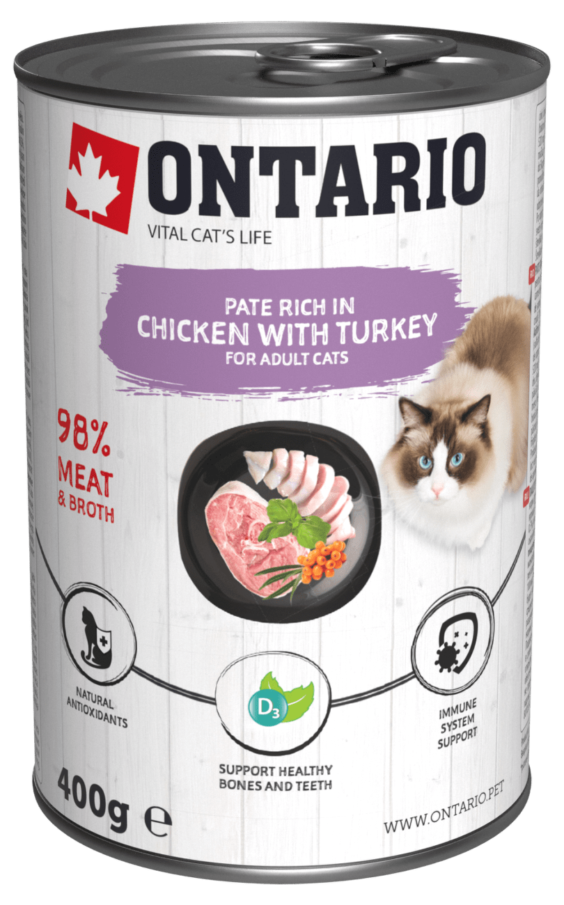 Konzerva Ontario Chicken with Turkey flavoured with Sea Buckthorn 400g