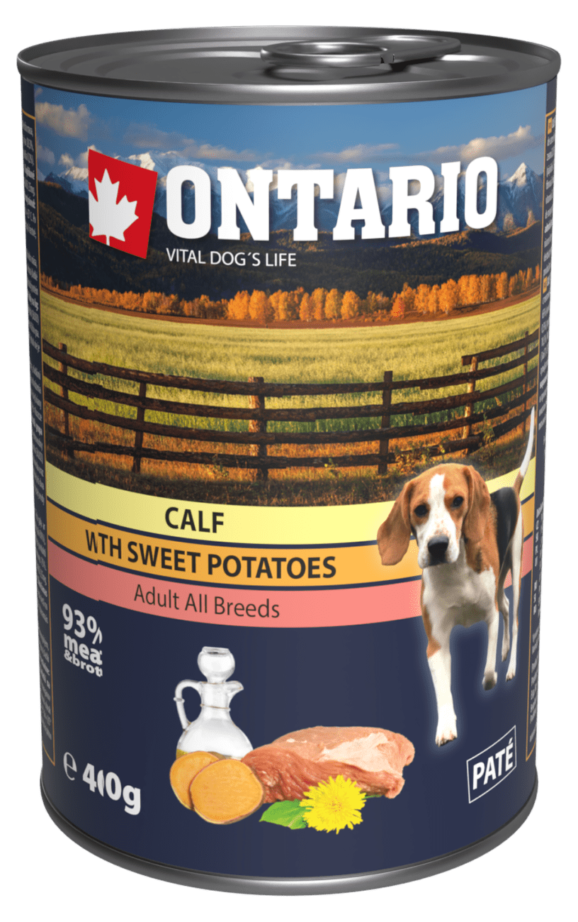 Konzerva Ontario Mini Calf, Sweetpotato, Dandelion and linseed oil 400g