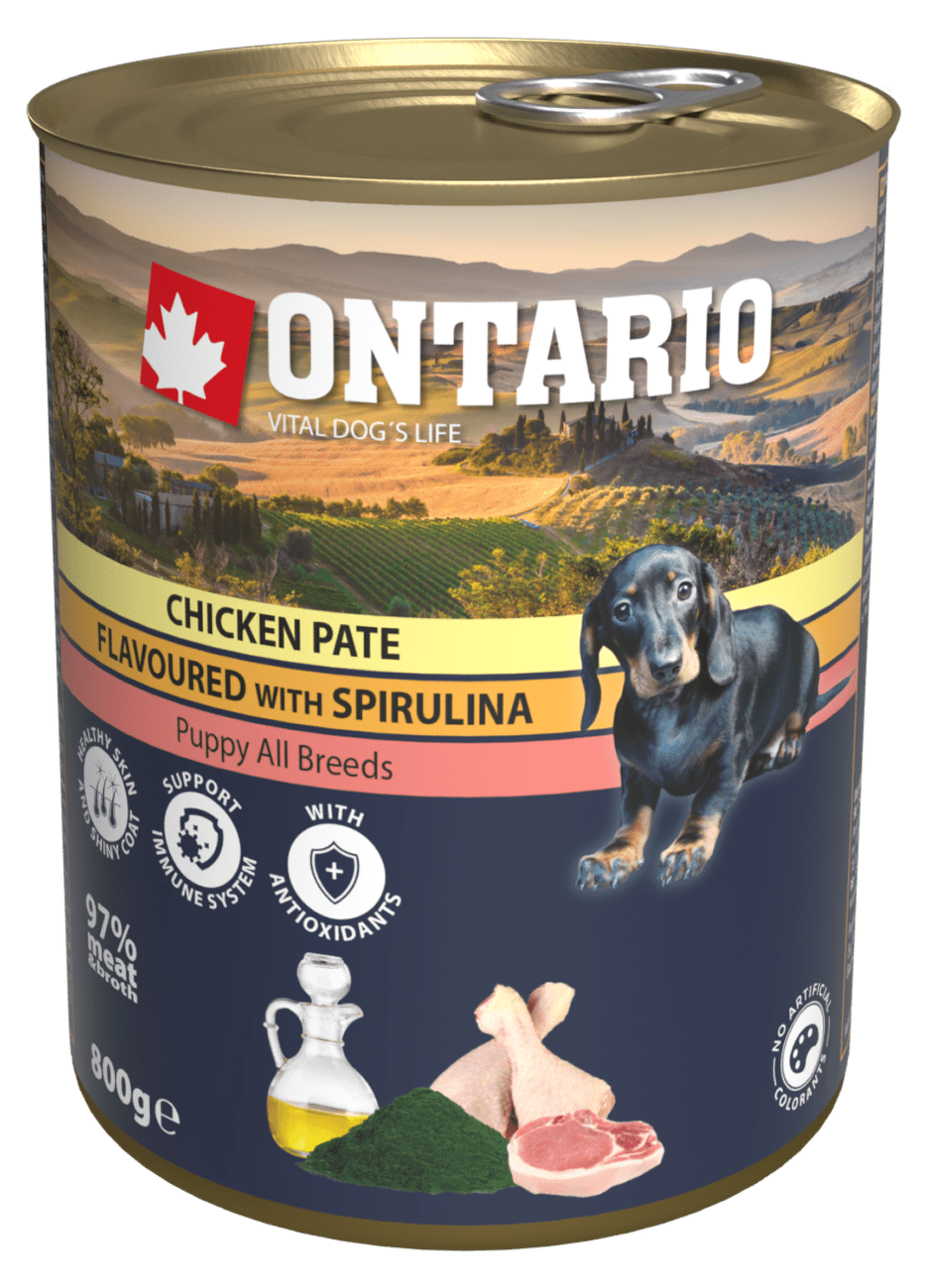 Konzerva Ontario Puppy Chicken Pate flavoured with Spirulina and Salmon oil 800g