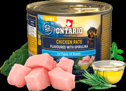 Konzerva Ontario Puppy kuřecí pate s příchutí spiruliny 200g
