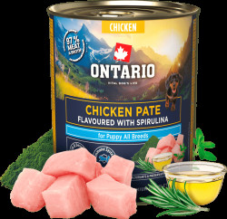 Konzerva Ontario Puppy kuřecí pate s příchutí spiruliny 800g