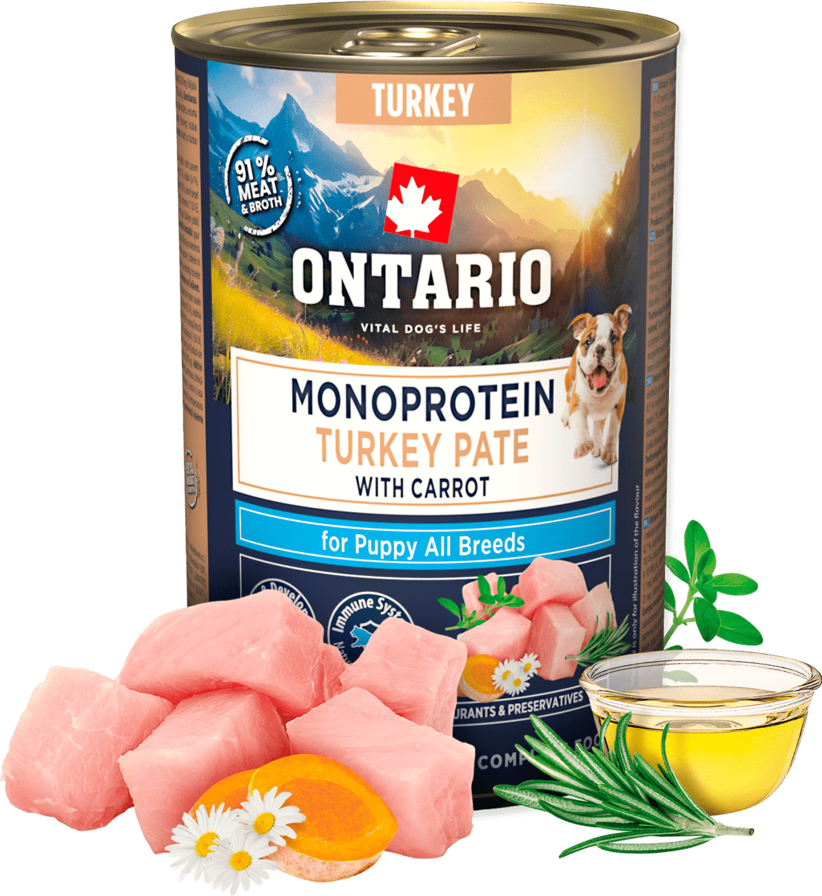 Konzerva Ontario Puppy Monoprotein krůtí pate s mrkví 400g