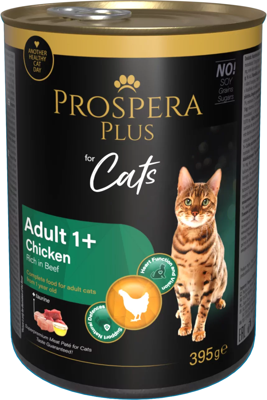 Konzerva Prospera Plus Cat Meat Paté Adult 1+ kuře a hovězí 395g