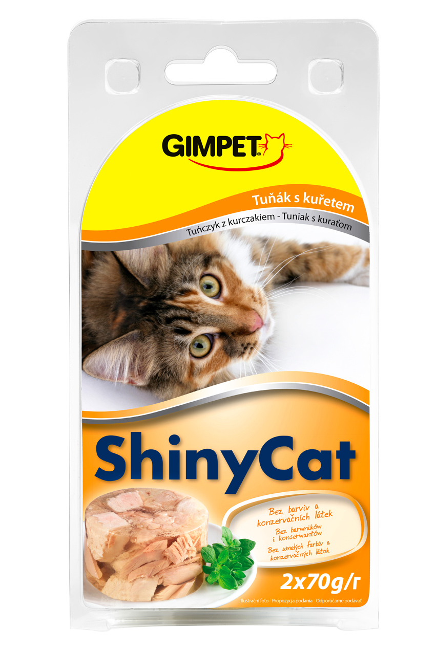 Konzerva ShinyCat tuňák, kuře 2 x 70 g