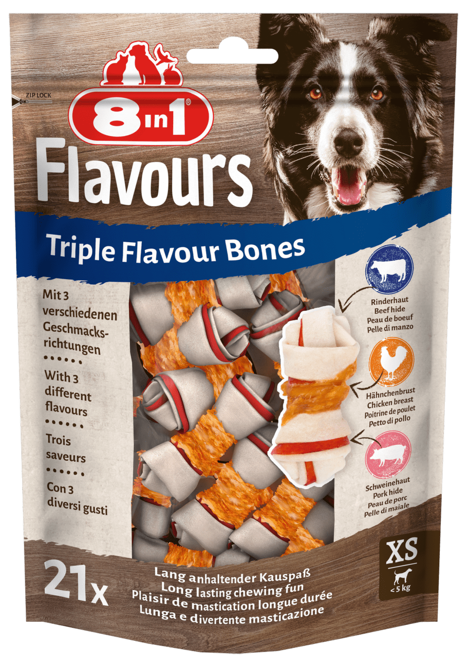 Kost žvýkací 8in1 Triple Flavour XS bag 21ks
