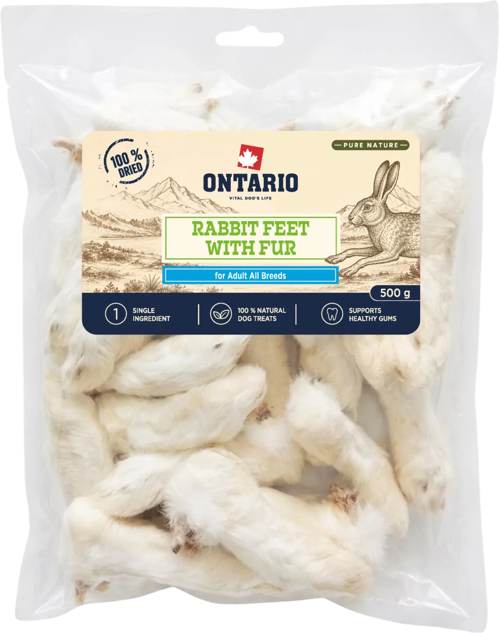 Králičí pacičky se srstí Ontario Pure Nature 500 g