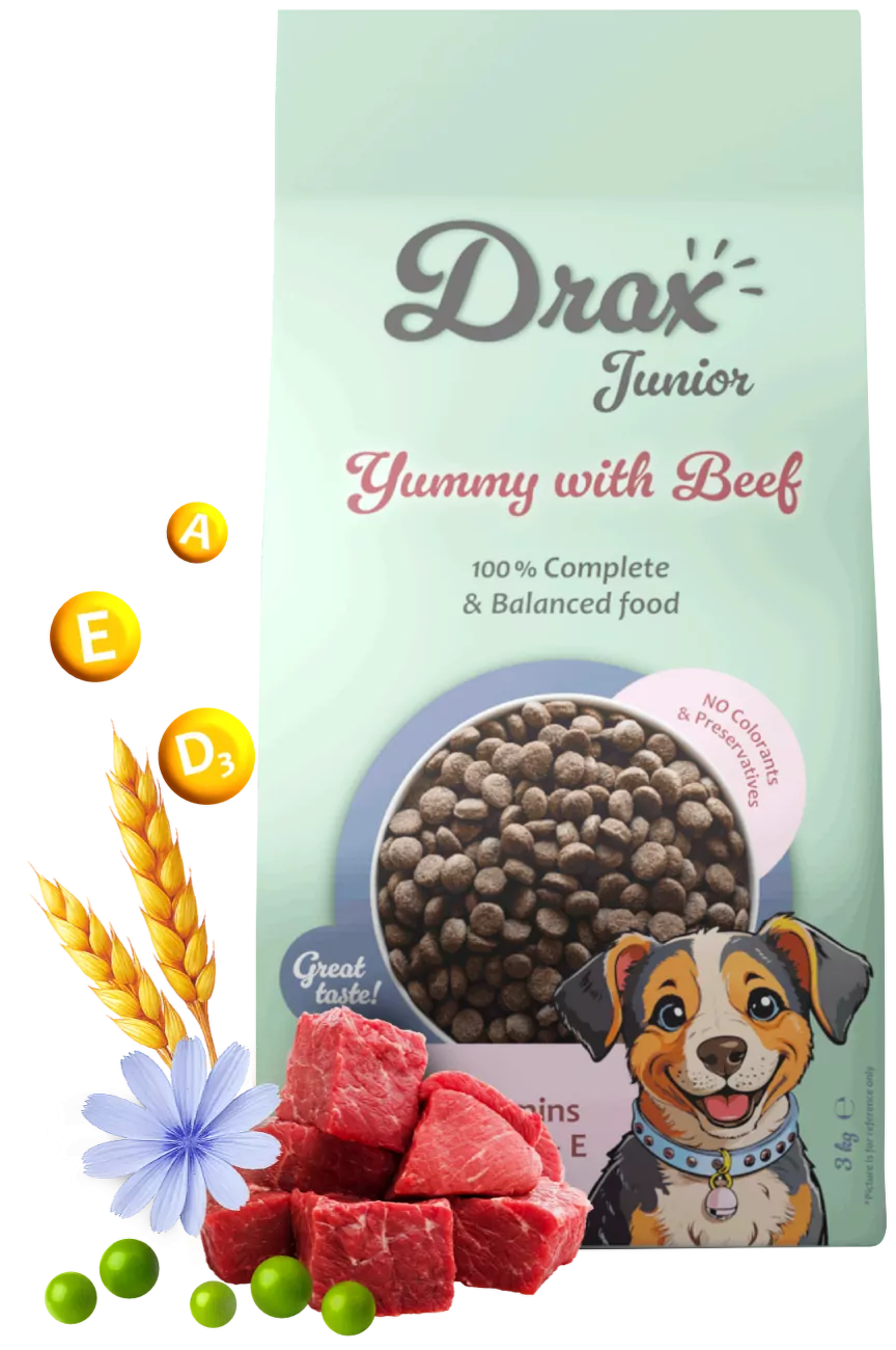 Krmivo Drax  Junior Dog s hovězím 3kg