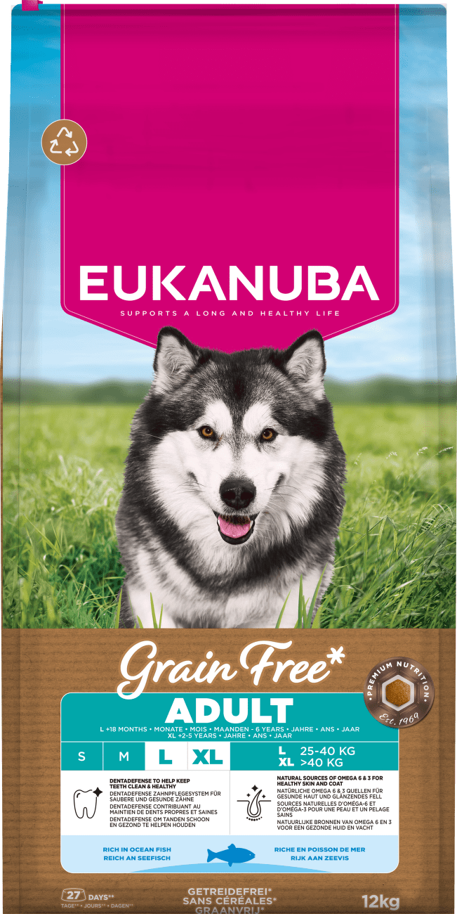 Krmivo Eukanuba Grain Free Adult Large mořské ryby 12kg