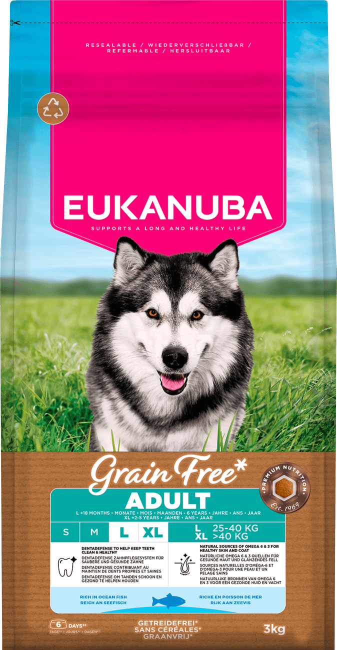 Krmivo Eukanuba Grain Free Adult Large mořské ryby 3kg