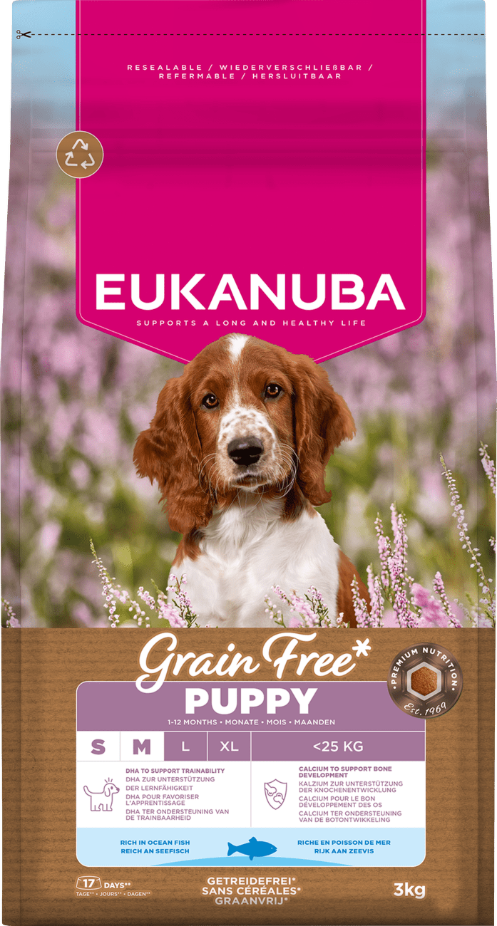 Krmivo Eukanuba Grain Free Puppy Small&Medium mořské ryby 3kg