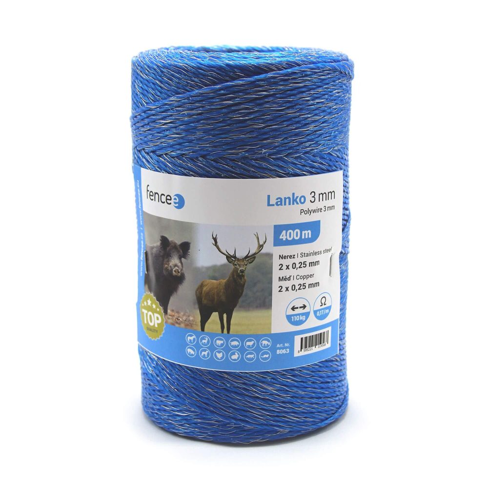 Lanko pro elektrický ohradník, průměr 3 mm, modré | P48895