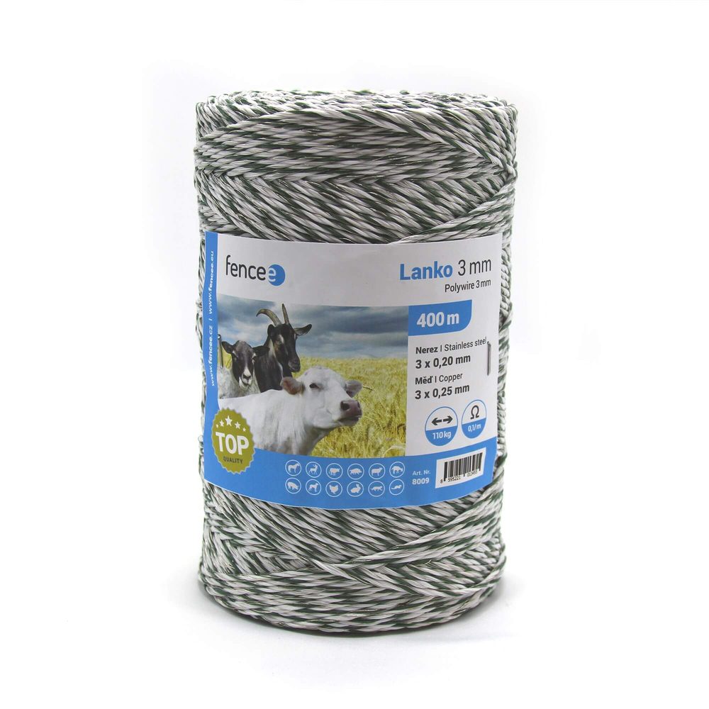 Lanko pro elektrický ohradník, průměr 3 mm, zeleno-bílé, délka 400 m | P48828
