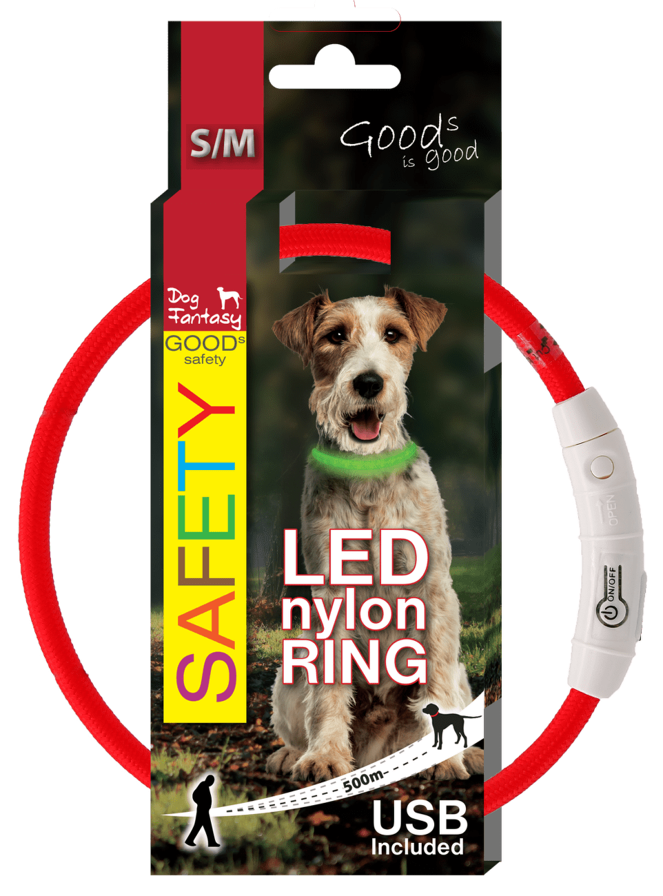 LED svítící obojek z nylonu červený 45cm