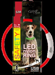 LED svítící obojek z nylonu červený 45cm