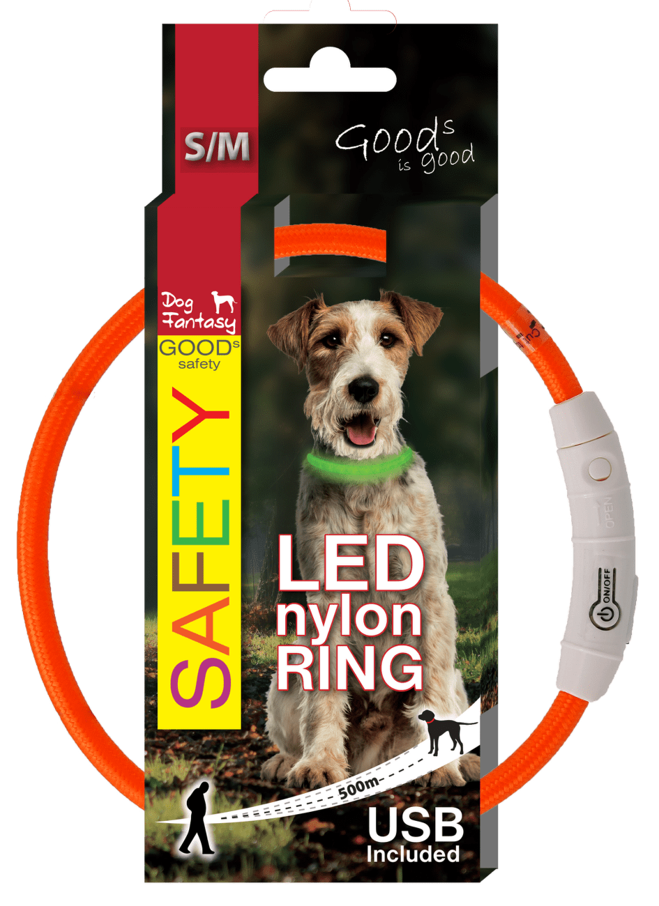 LED svítící obojek z nylonu oranžový 45cm