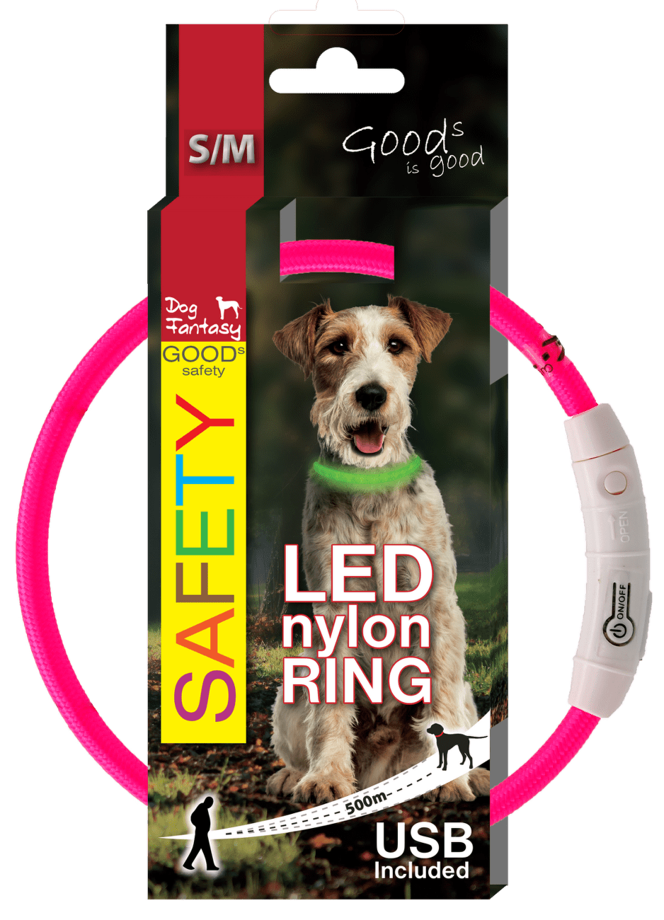 LED svítící obojek z nylonu růžový 45cm