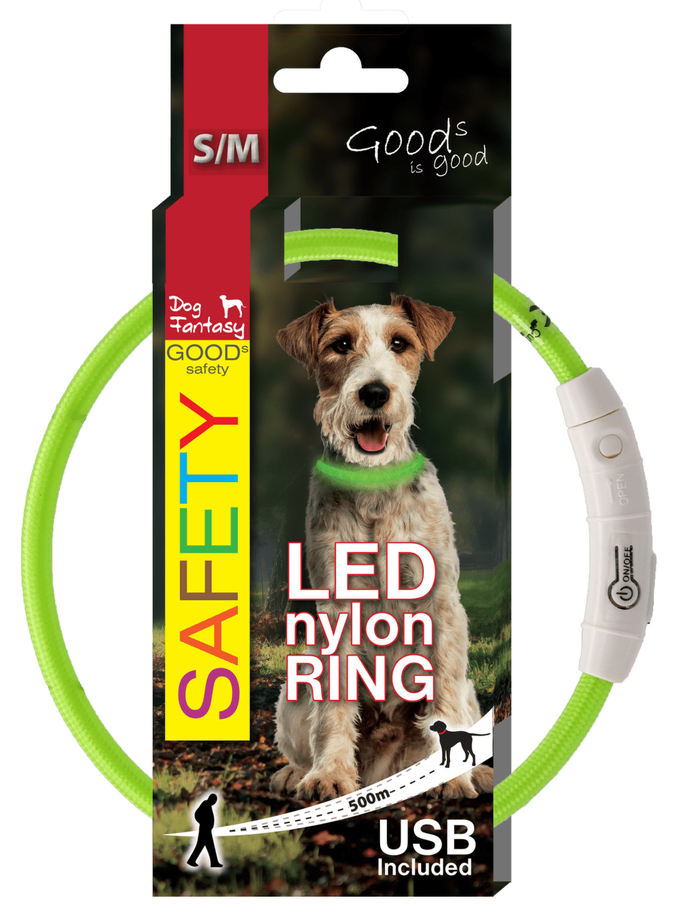 LED svítící obojek z nylonu zelený 45cm