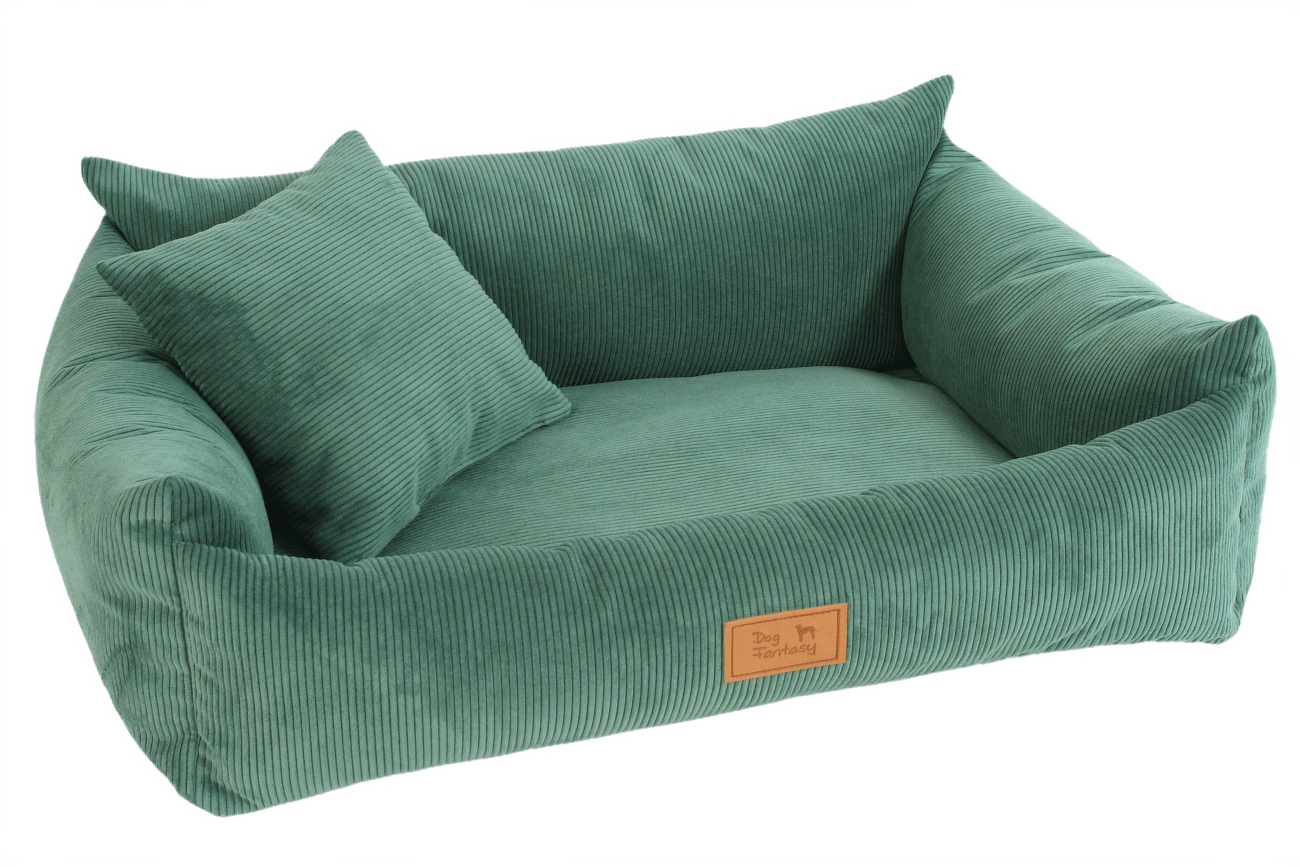 Luxusní pelíšek pro psy Dog Fantasy Sofa Haven zelený 100×75 cm