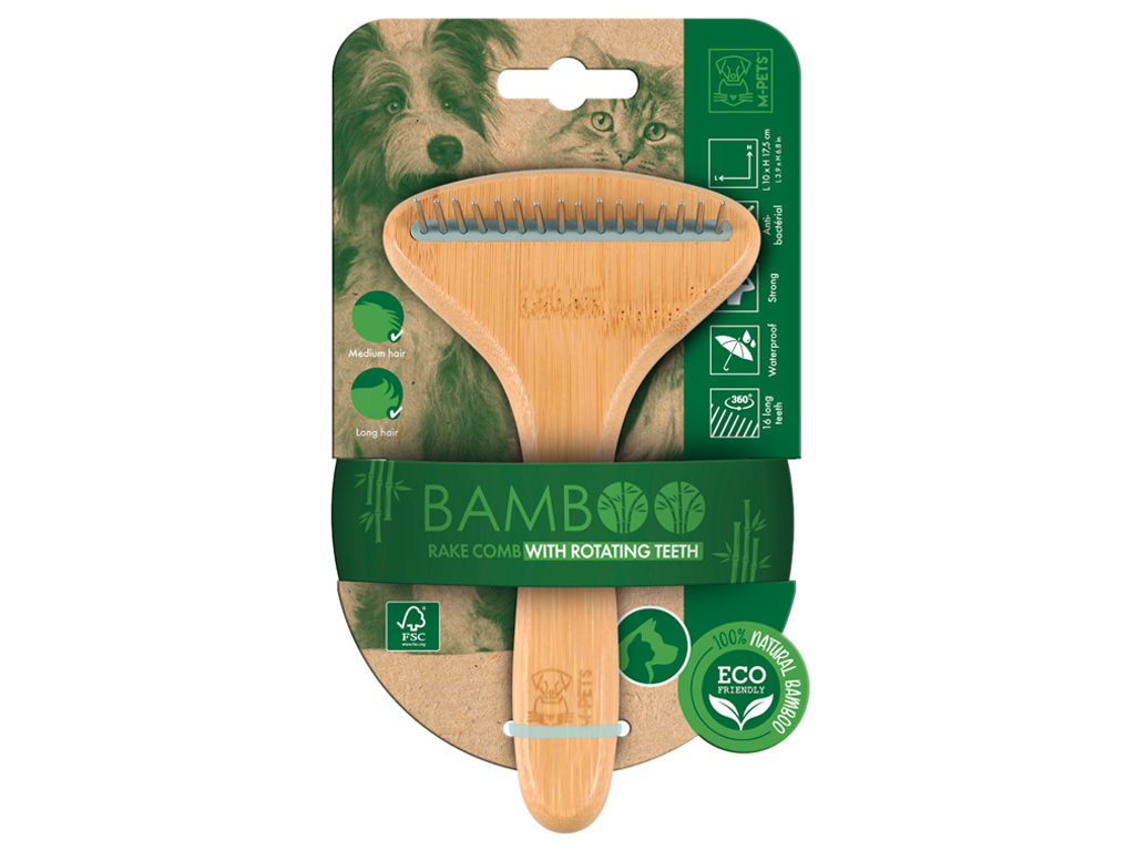 M-Pets Bamboo hřeben na dlouhou srst 17,5 cm (16 zubů)