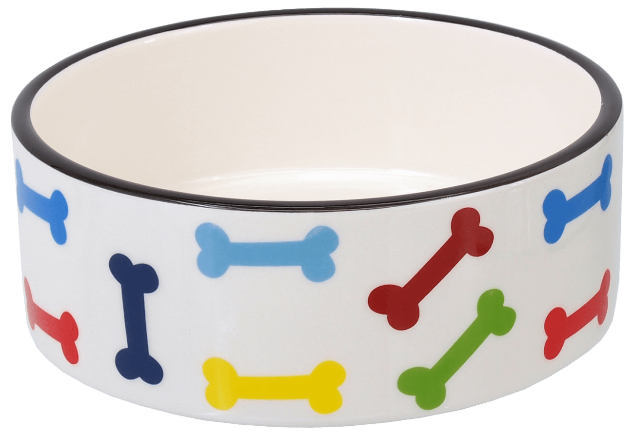 Miska Dog Fantasy keramická potisk barevné kosti bílá 15,5x 6cm 0,79l
