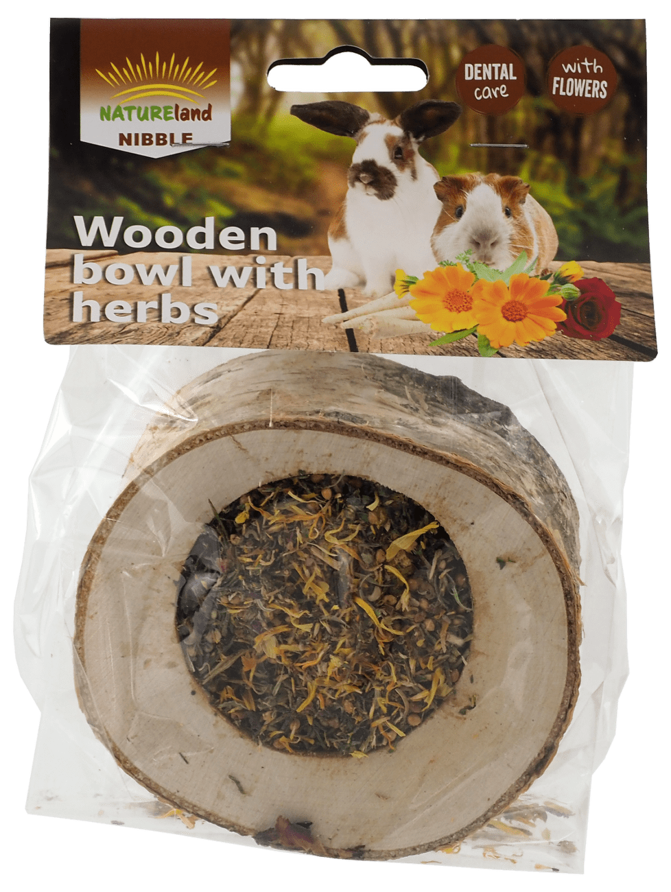 Miska Nature Land Nibble plněná bylinkami dřevěná 120g