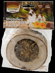 Miska Nature Land Nibble plněná bylinkami dřevěná 120g