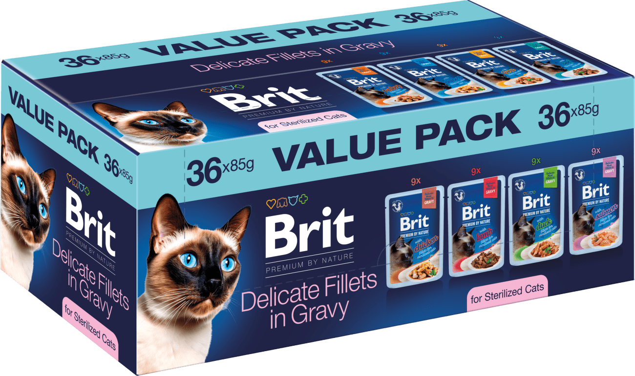 Multipack kapsiček Brit Premium by Nature filety ve šťávě pro kastrované kočky 36x85 g