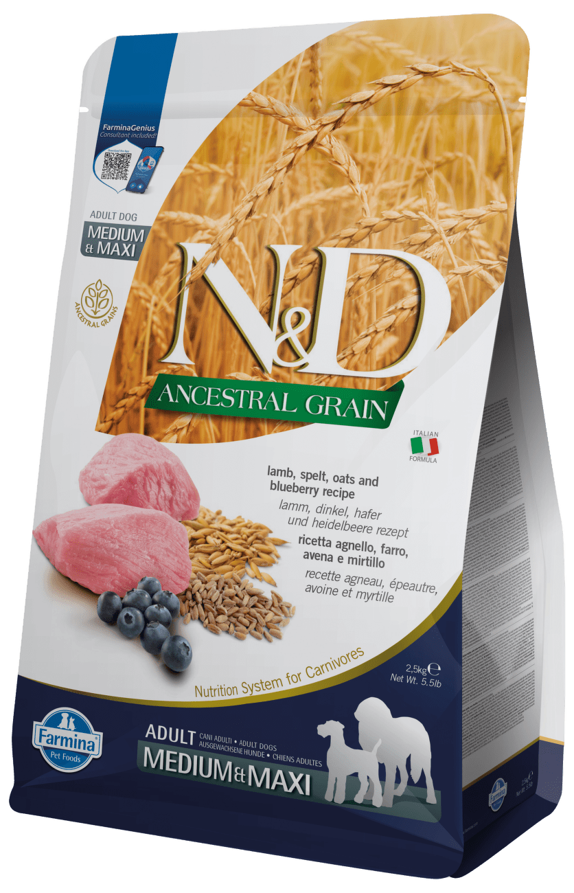 N&D Ancestral Grain Dog Adult Medium/Maxi Lamb&Blueberry 2,5kg