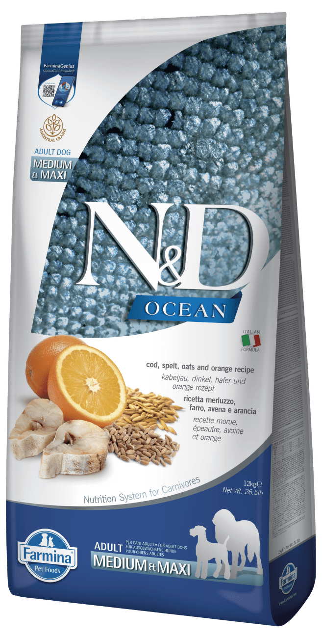 N&D Ocean Dog Adult Medium/Maxi Codfish&Oats&Orange 12kg