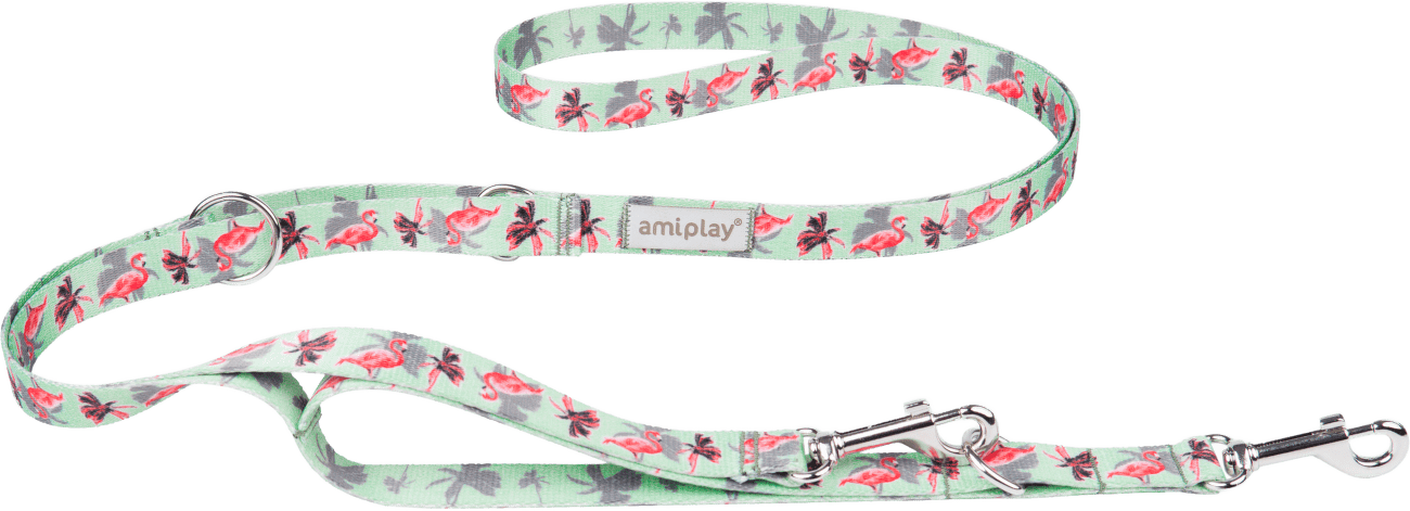 Nastavitelné vodítko Amiplay BeHappy 7v1 Flamingo XL 100–200 cm × 2,5 cm