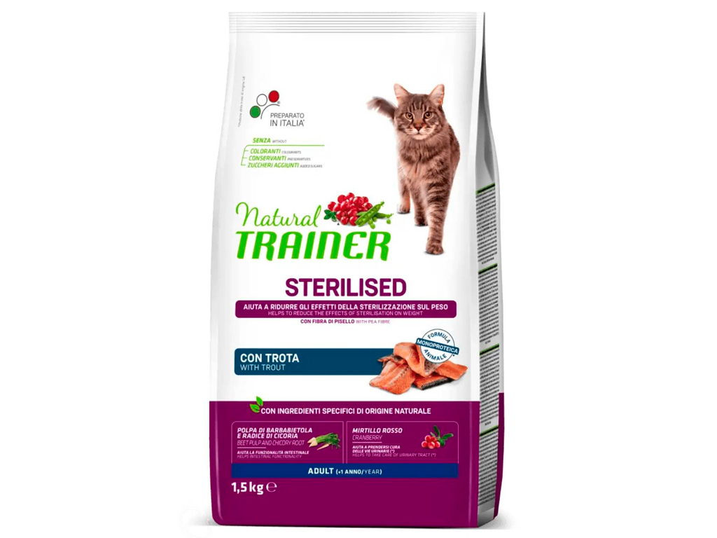 Natural Trainer Cat Adult Sterilized – pstruh 1,5 kg