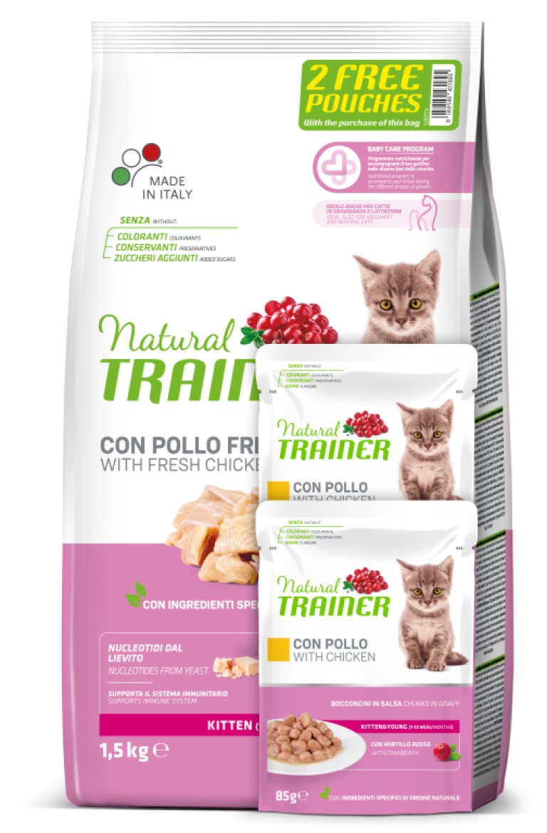 Natural Trainer Cat Kitten kuřecí 1,5kg + 2ks kapsičky
