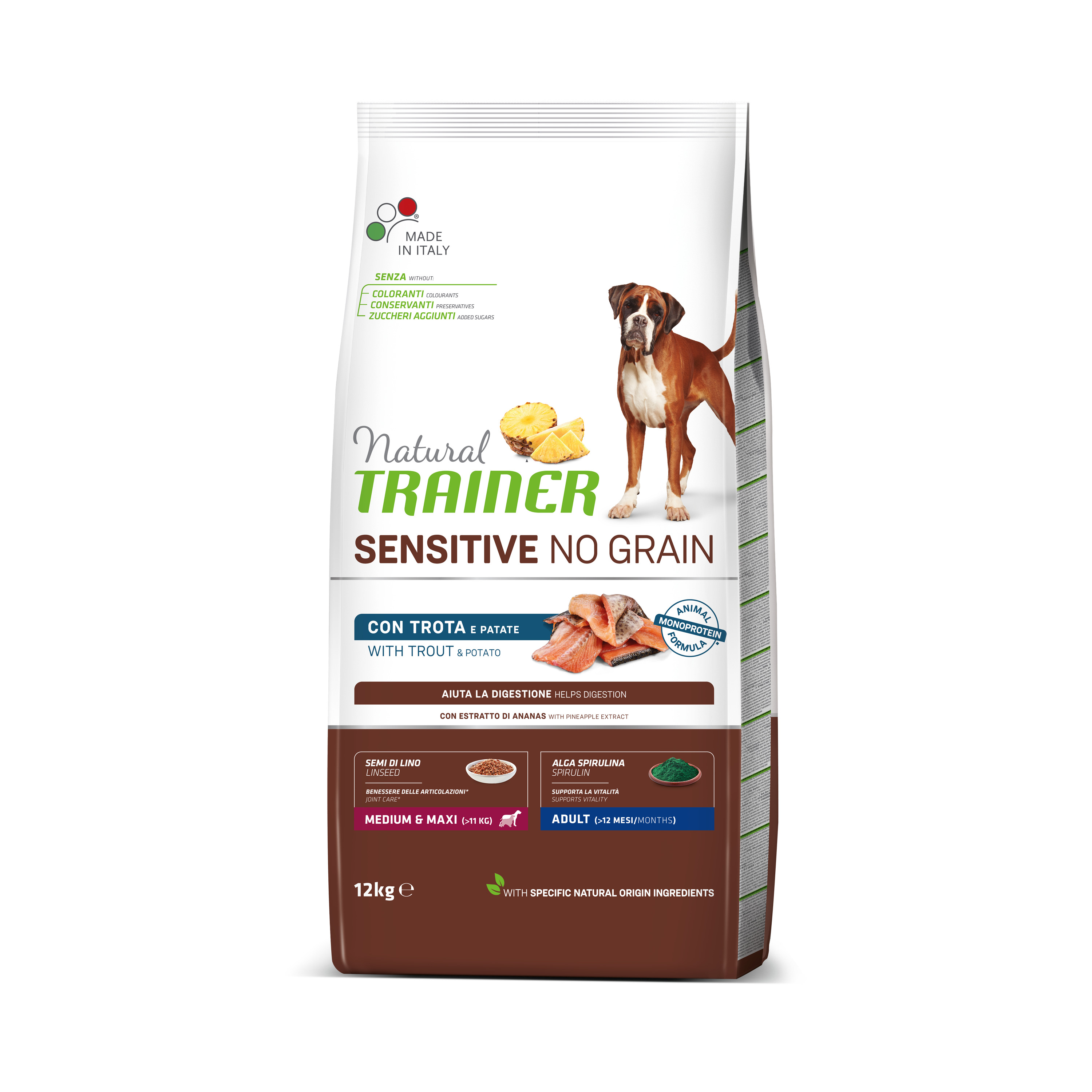 Natural Trainer Sensitive Dog No Grain Medium / Maxi pstruh 12 kg
