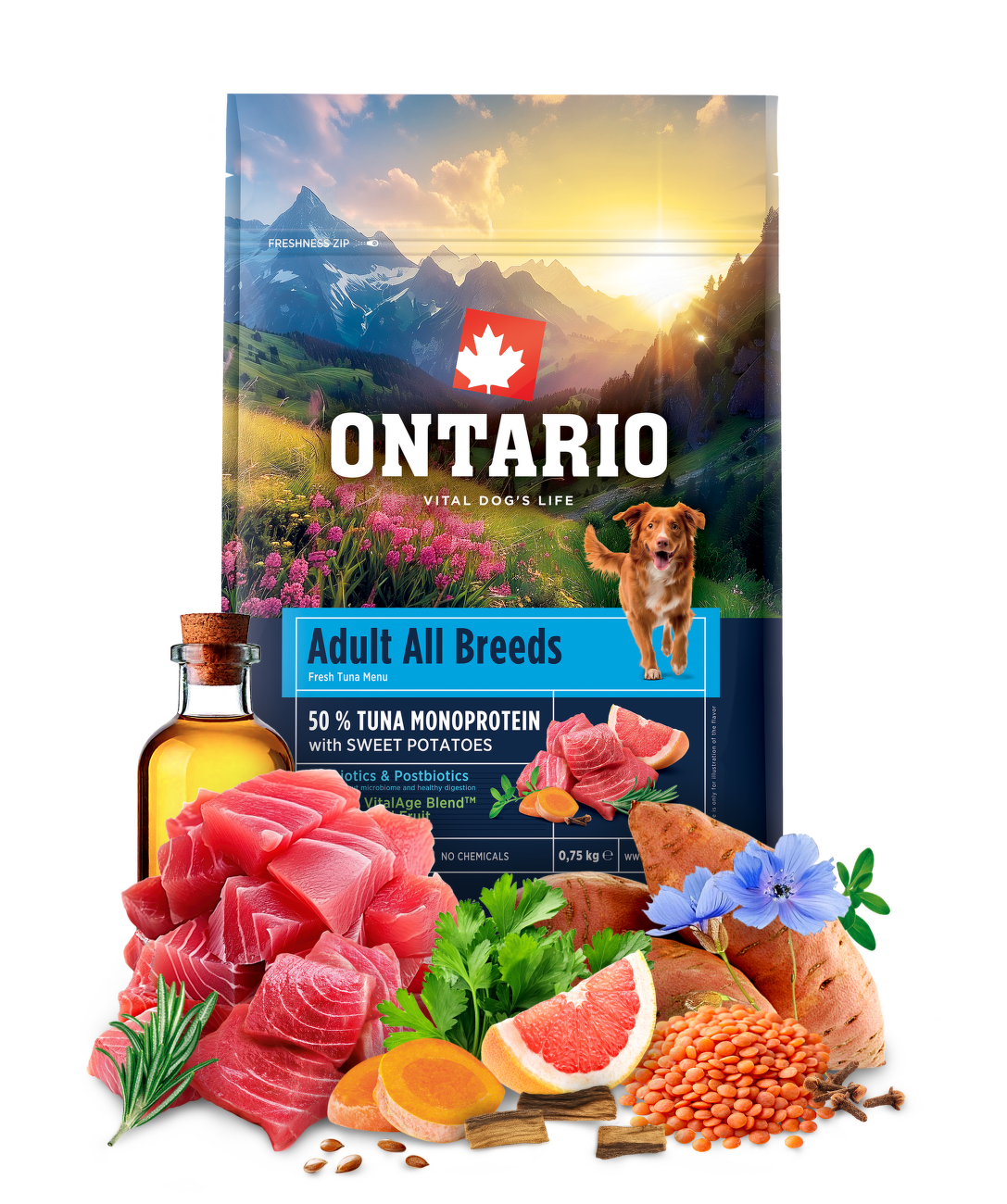 Ontario Adult All Breeds Monoprotein Tuna & Sweet Potatoes 0,75kg