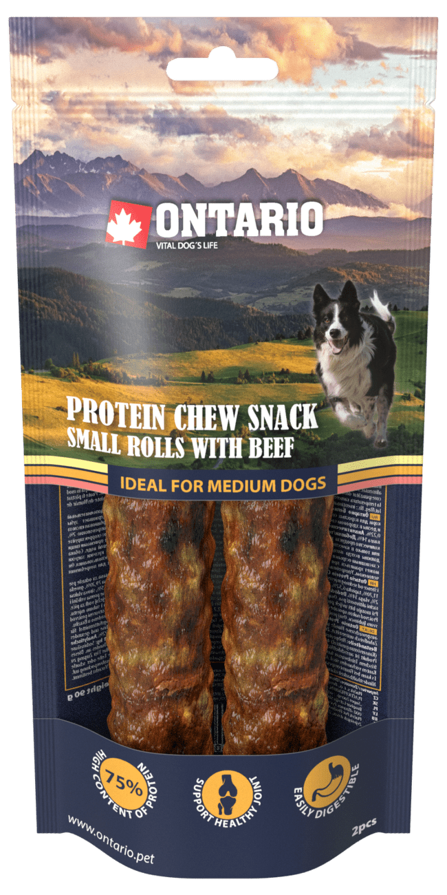 Ontario Protein žvýkací pamlsek malá rolka s hovězím 2ks