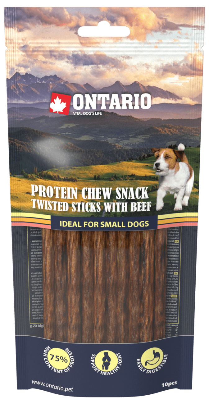 Ontario Protein žvýkací pamlsek točené tyčinky s hovězím 10ks
