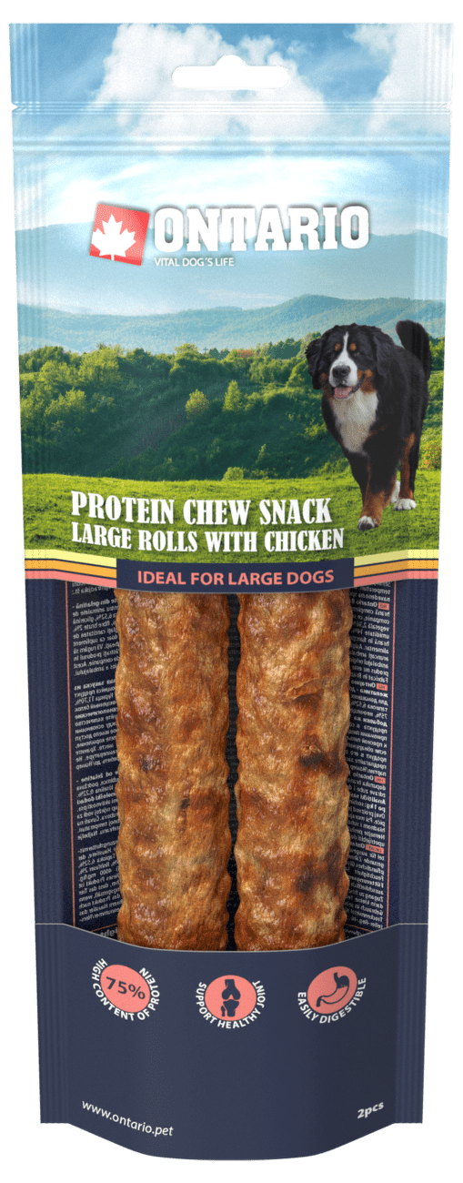 Ontario Protein žvýkací pamlsek velká rolka s kuřecím 2ks