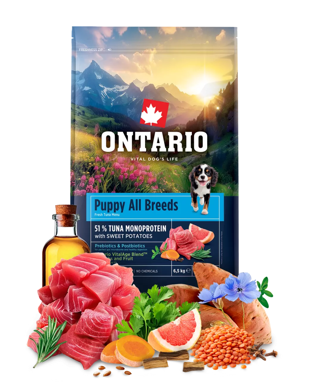 Ontario Puppy&Junior All Breeds Monoprotein Tuna & Sweet Potatoes 6,5kg