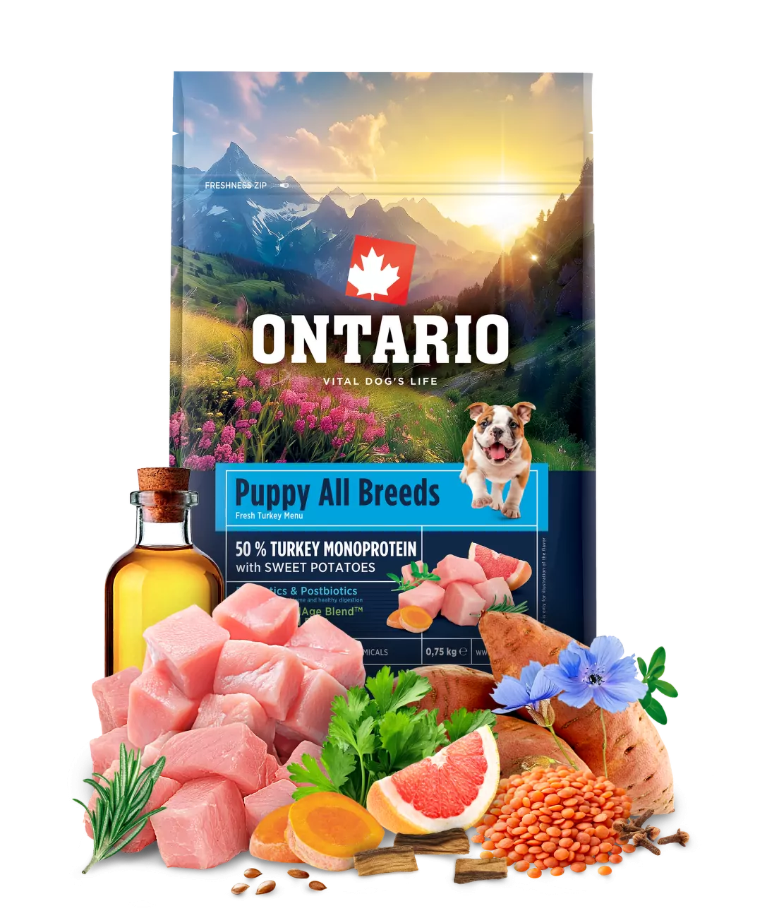 Ontario Puppy&Junior All Breeds Monoprotein Turkey & Sweet Potatoes 0,75kg