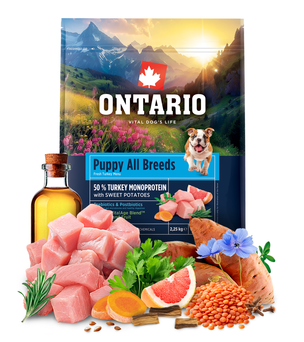 Ontario Puppy&Junior All Breeds Monoprotein Turkey & Sweet Potatoes 2,25kg