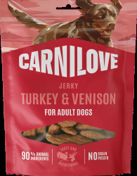 Pamlsek CARNILOVE pro dospělé psy krůta a zvěřina jerky 100 g