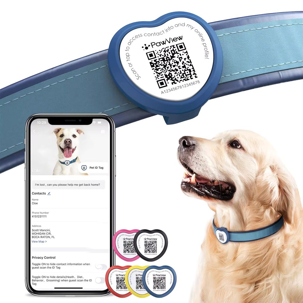 PawView chytrá známka pro psy a kočky srdce - Modrá | P54830