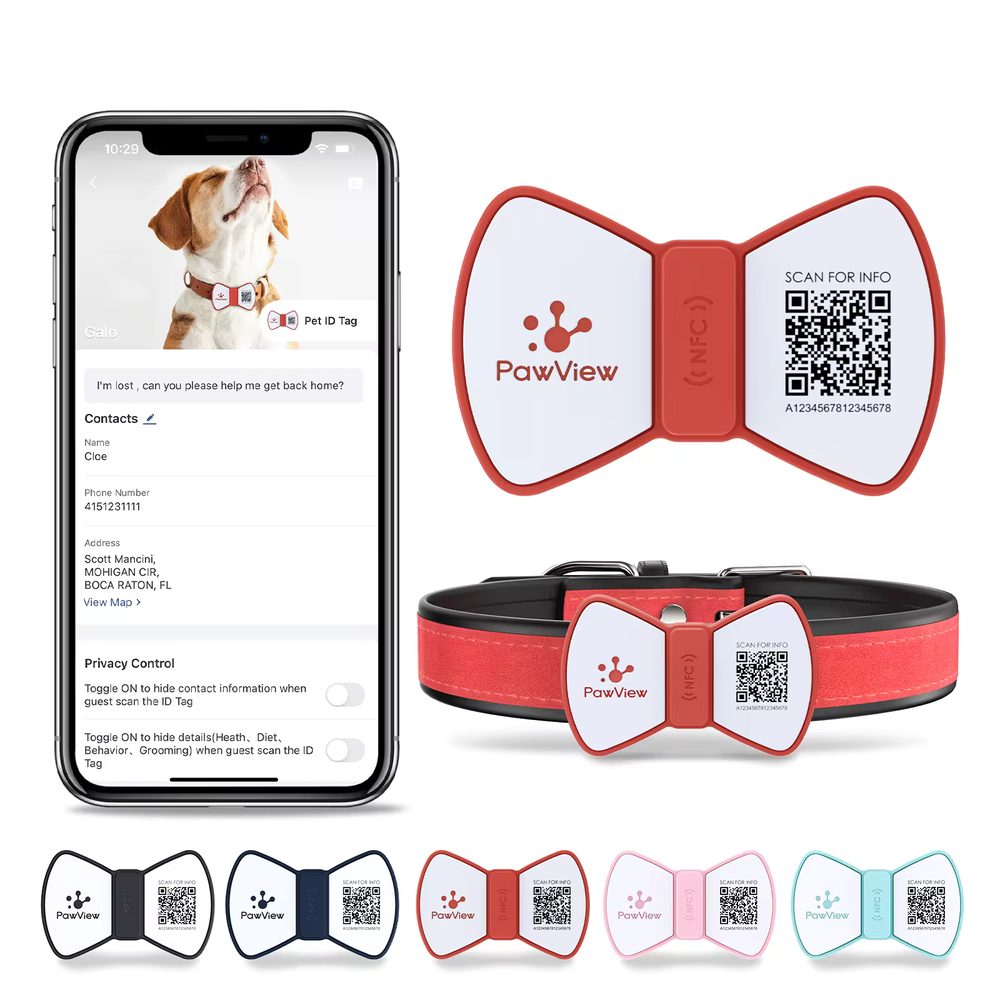 PawView chytrá známka pro psy pánský motýlek - červená