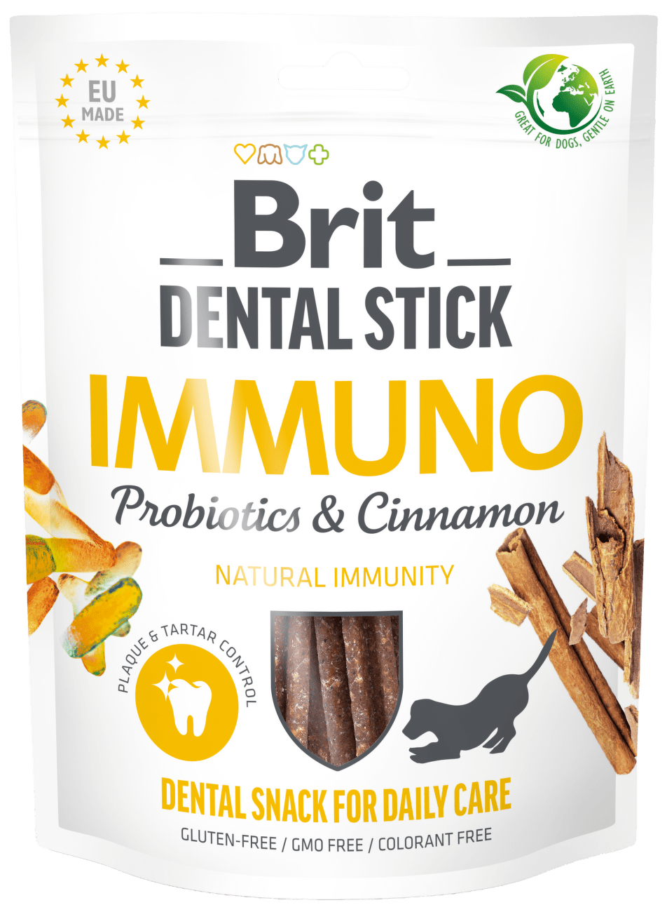 Pochoutka Brit Dental stick imunita s probiotiky a skořicí 7ks