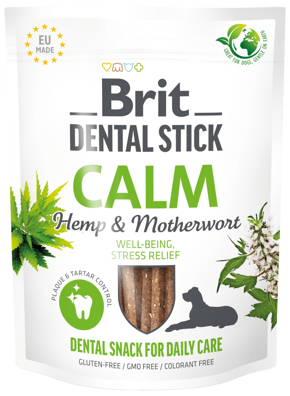 Pochoutka Brit Dental stick na uklidnění konopí a srdečník 7ks