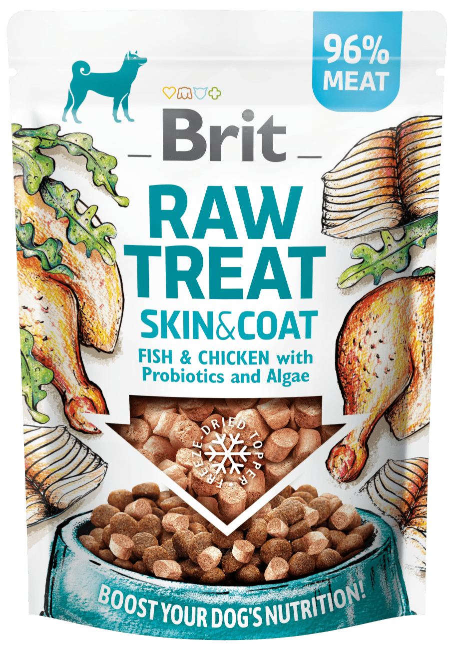 Pochoutka Brit Raw Treat Skin & Coat kuře a ryba 40g