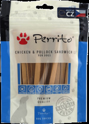 Pochoutka Perrito Sušený kuřecí a tresčí sendvič pro psy 100 g
