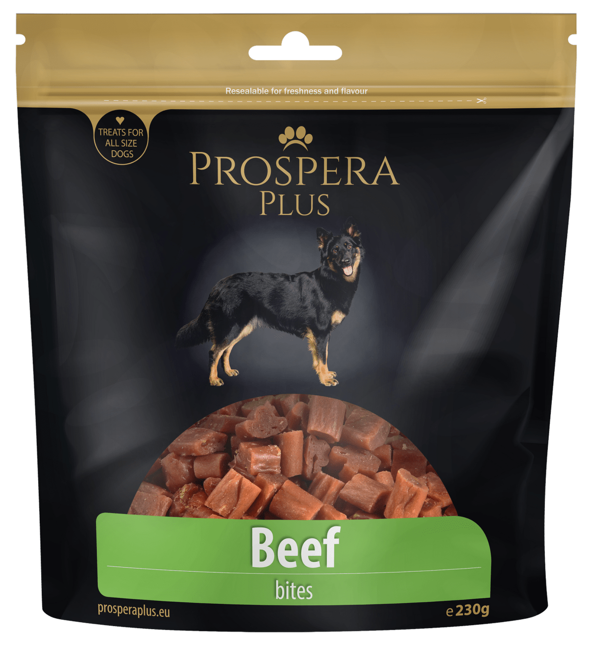 Pochoutka Prospera Plus kousky z hovězího masa 230g