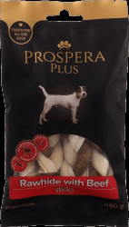 Pochoutka Prospera Plus Surová kůže s hovězím pletená tyčinka 4ks 7,5cm